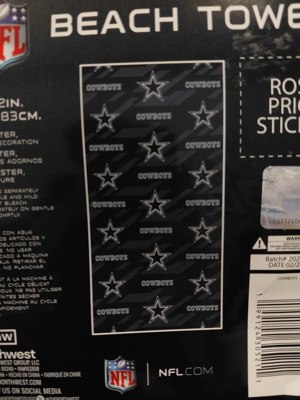 NWT Dallas Cowboys Navy Beach Towel - Official NFL Team Design